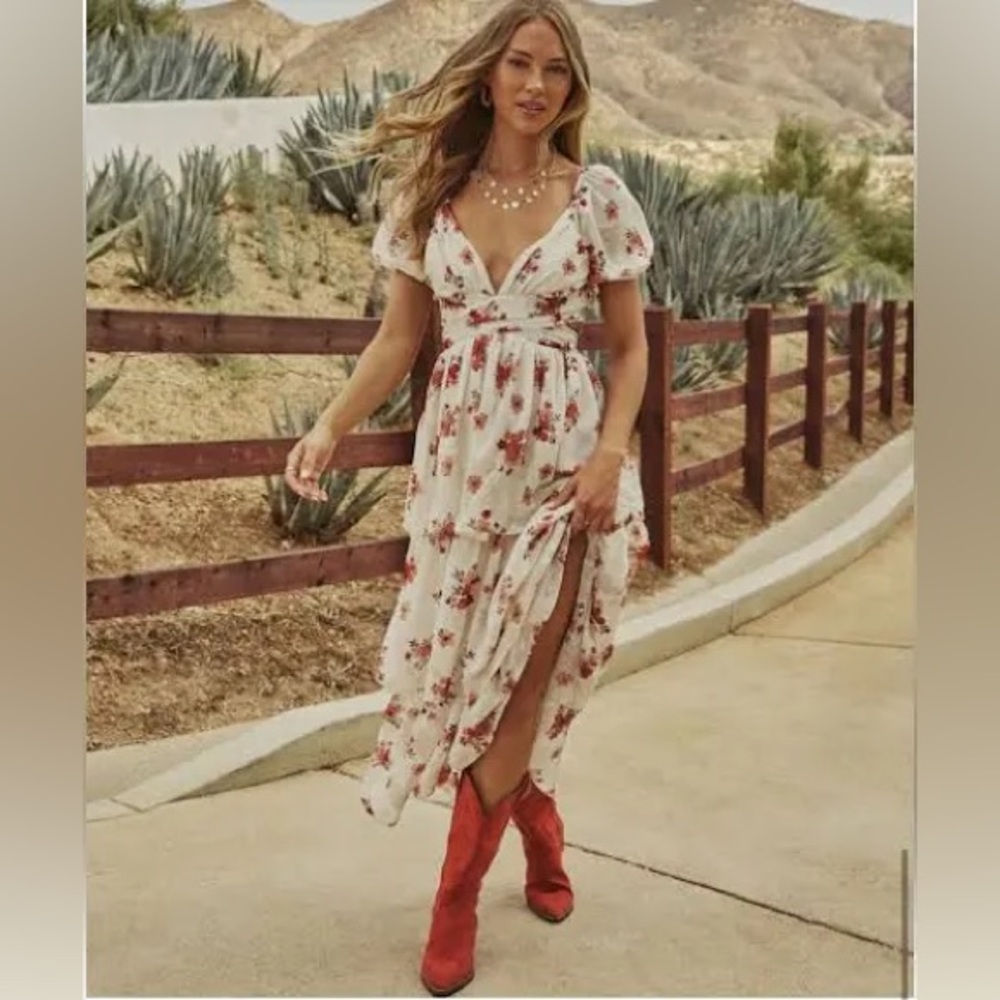 Vici Floral Maxi Dress with Red Accents